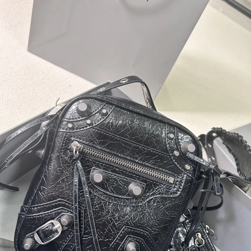 Affordable Balencia Le Cagole Distressed Silver Motorcycle Phone Bag - Black 78819