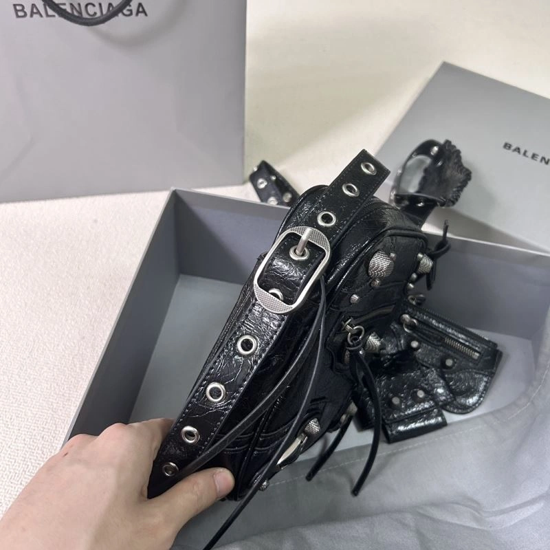 Affordable Balencia Le Cagole Distressed Silver Motorcycle Phone Bag - Black 78819