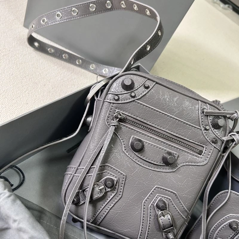 Snug Balencia Le Cagole Motorcycle Phone Bag - Gray Oily Wax Cowhide 78801