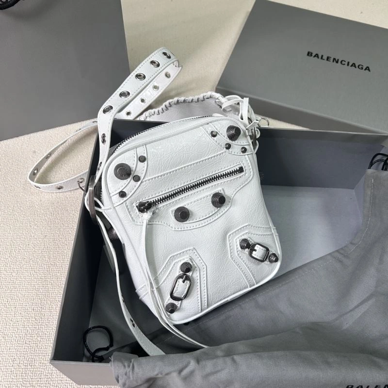 Balencia Le Cagole Vintage Motorcycle Phone Bag - White Crossbody Bag MultiPurpose 78831