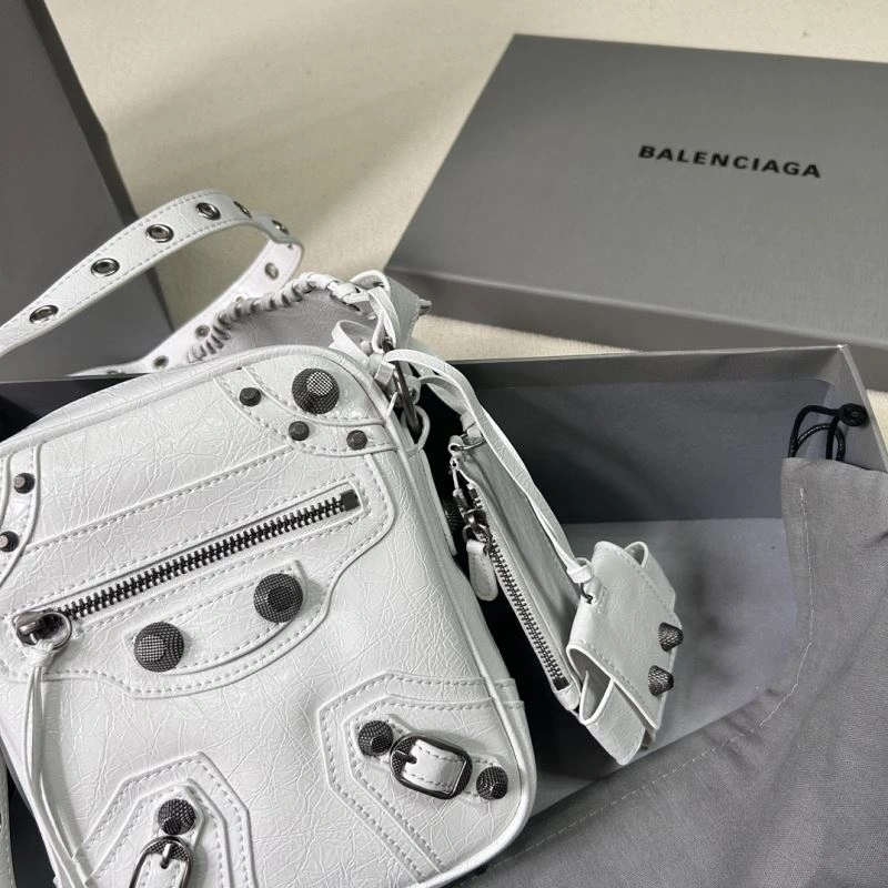 Balencia Le Cagole Vintage Motorcycle Phone Bag - White Crossbody Bag MultiPurpose 78831