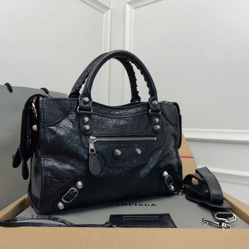 Bright Balenciaga   Gold City Cracked Lambskin Bag with Pineapple Studs 78368