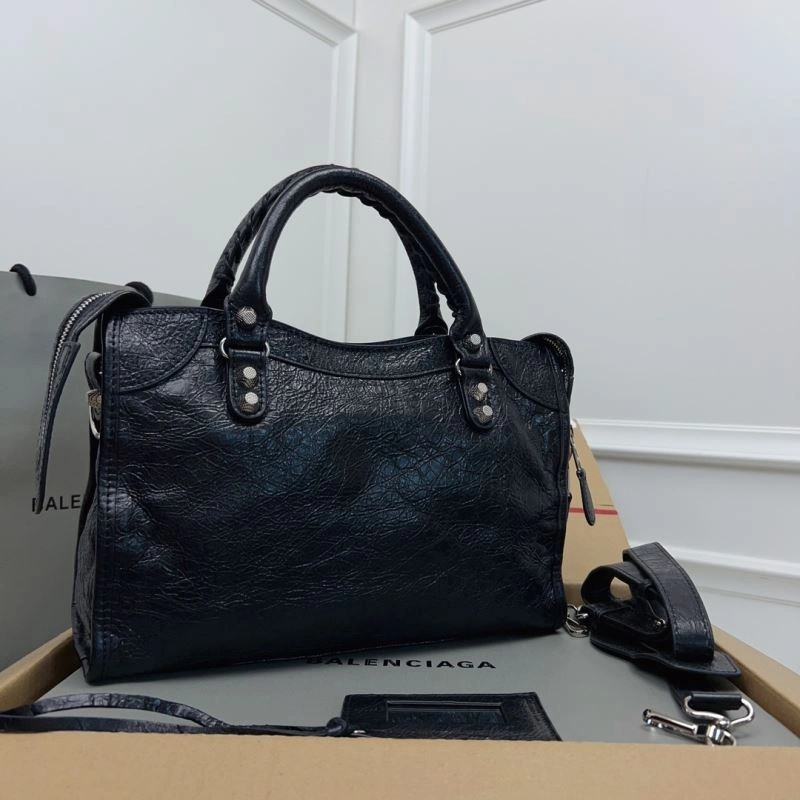 Bright Balenciaga   Gold City Cracked Lambskin Bag with Pineapple Studs 78368