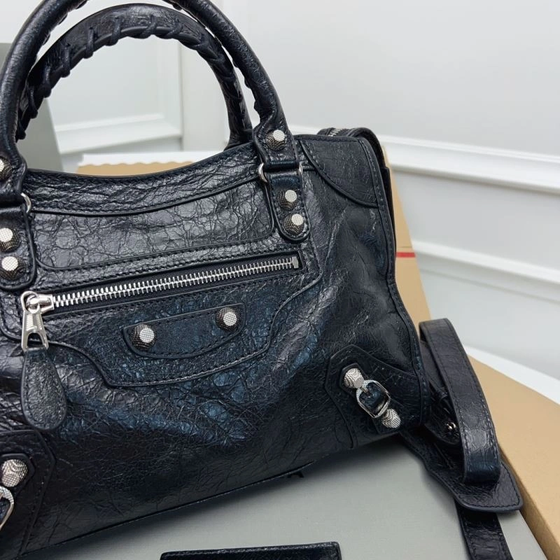 Bright Balenciaga   Gold City Cracked Lambskin Bag with Pineapple Studs 78368