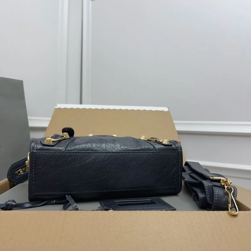 Balenciaga  Exclusive Deep Gray Cracked Lambskin Mini City Bag with Gold Accents Contemporary 78372