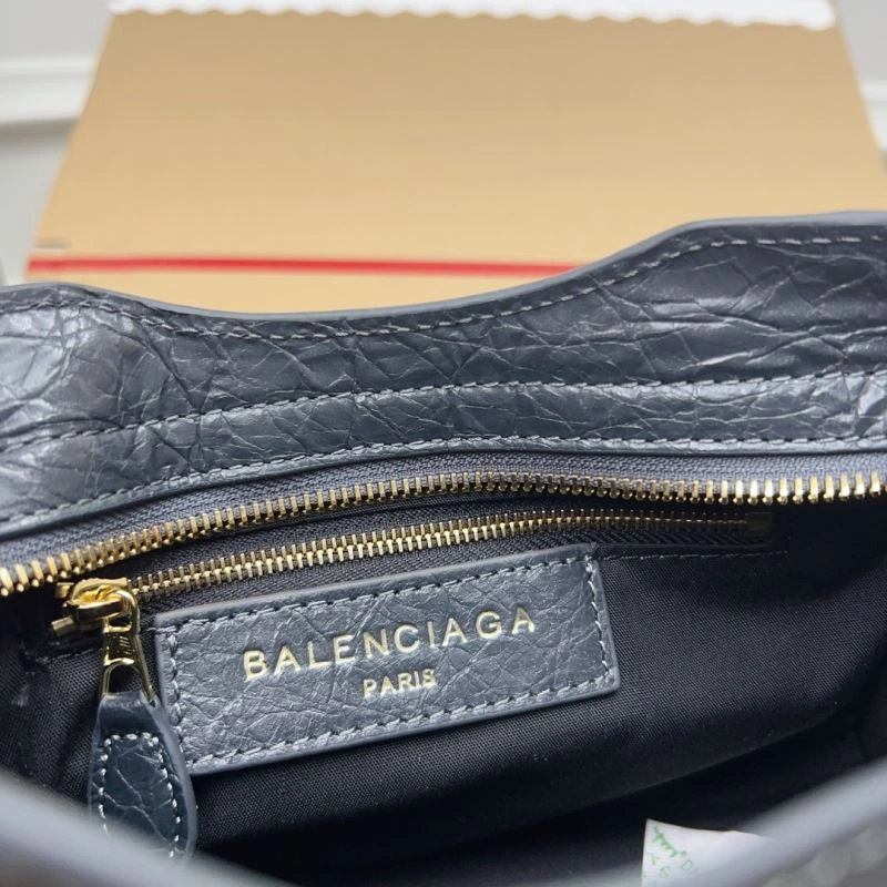 Balenciaga  Exclusive Deep Gray Cracked Lambskin Mini City Bag with Gold Accents Contemporary 78372