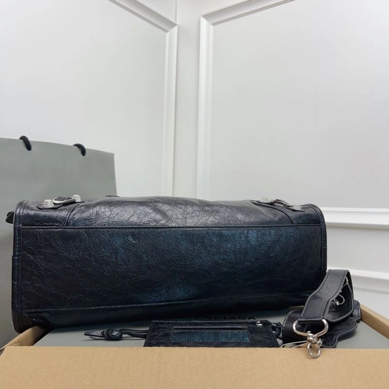 TimelessDesign Balenciaga  Luxury Cracked Lambskin Black Tote with Pineapple Silver Studs 78367