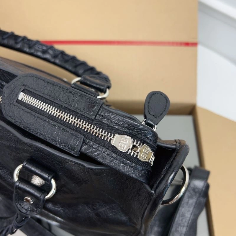 TimelessDesign Balenciaga  Luxury Cracked Lambskin Black Tote with Pineapple Silver Studs 78367