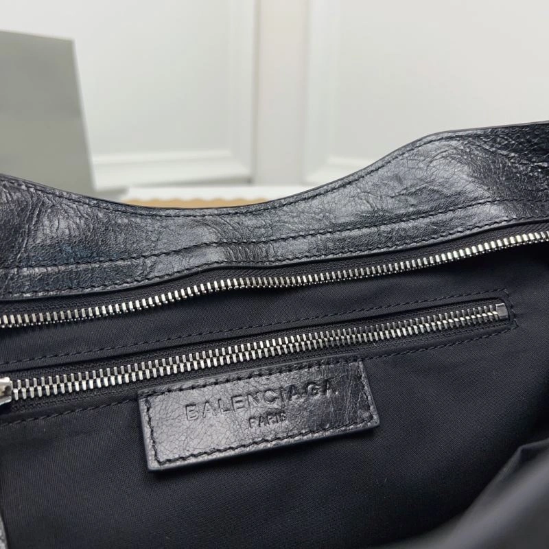 TimelessDesign Balenciaga  Luxury Cracked Lambskin Black Tote with Pineapple Silver Studs 78367