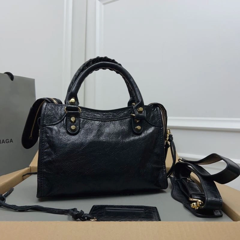 Balenciaga  Luxury Cracked Lambskin Mini City Bag with Gold Studs Thermal 78358
