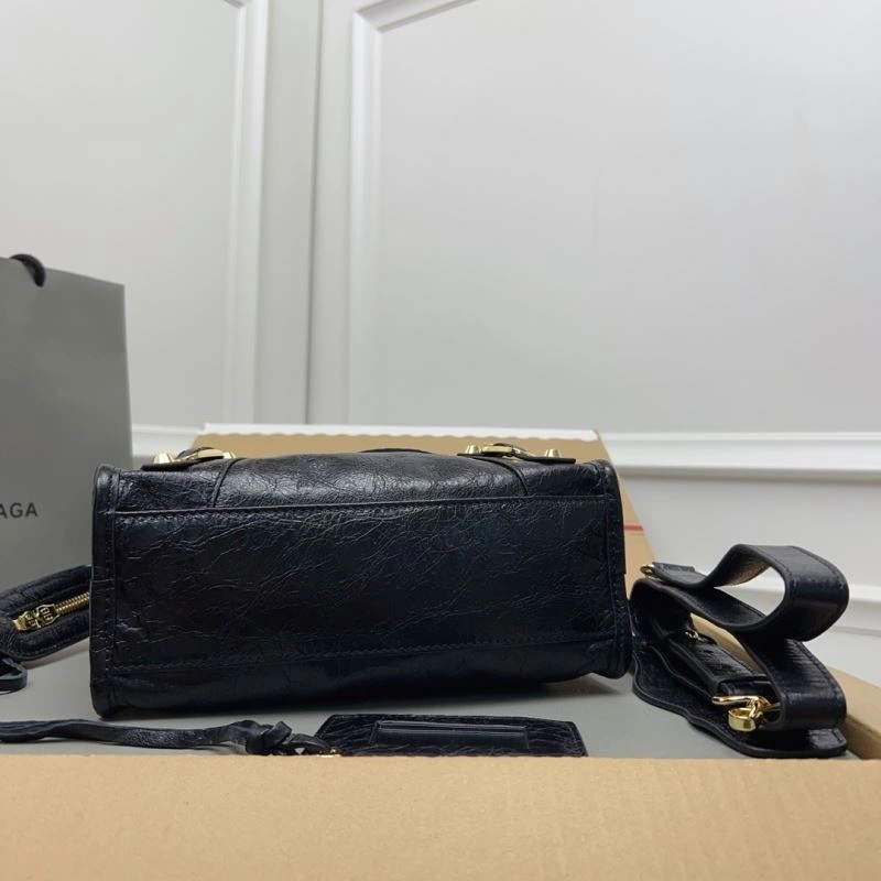 Balenciaga  Luxury Cracked Lambskin Mini City Bag with Gold Studs Thermal 78358