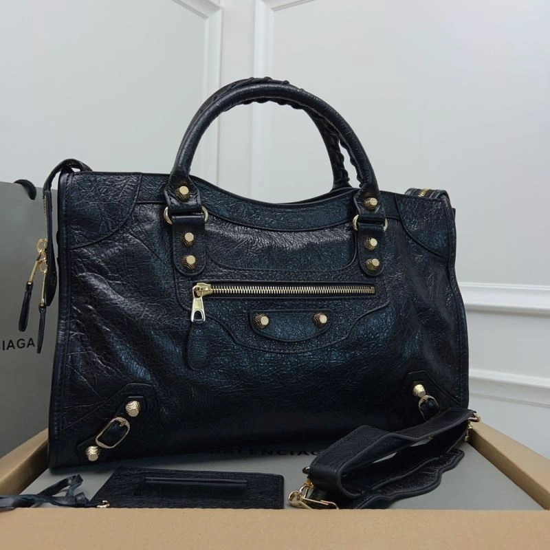 Balenciaga   Cracked Lambskin Black Tote with Pineapple Gold Studs HighPerformance 78342