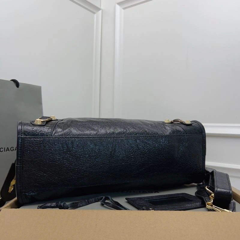 Balenciaga   Cracked Lambskin Black Tote with Pineapple Gold Studs HighPerformance 78342