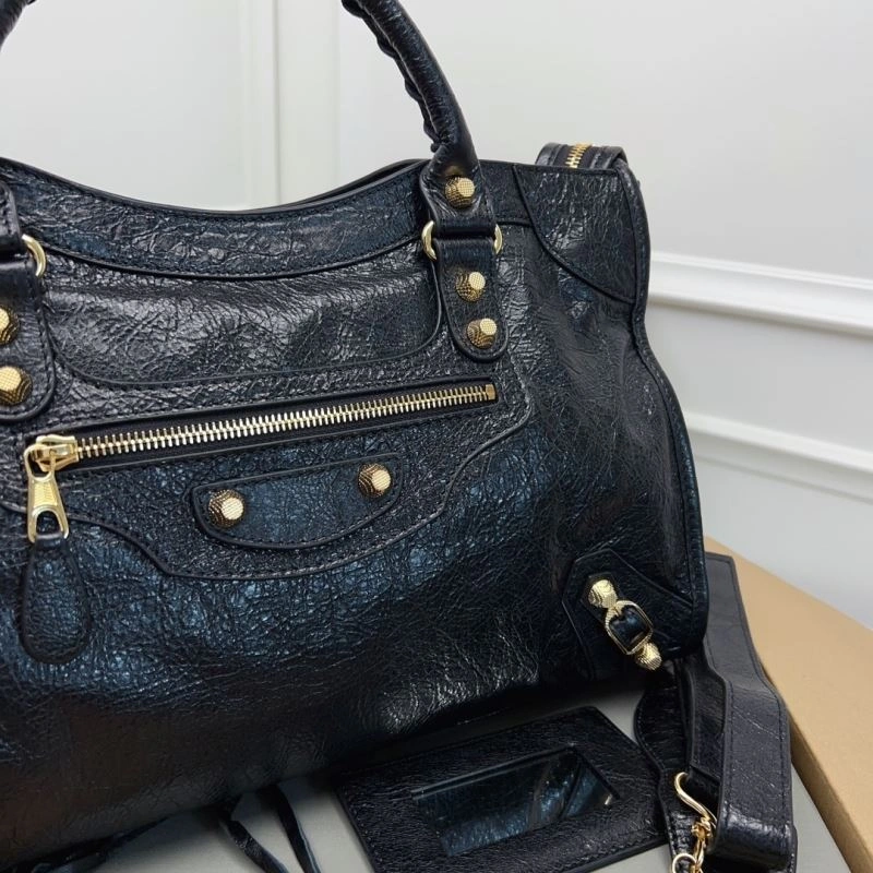 Balenciaga   Cracked Lambskin Black Tote with Pineapple Gold Studs HighPerformance 78342