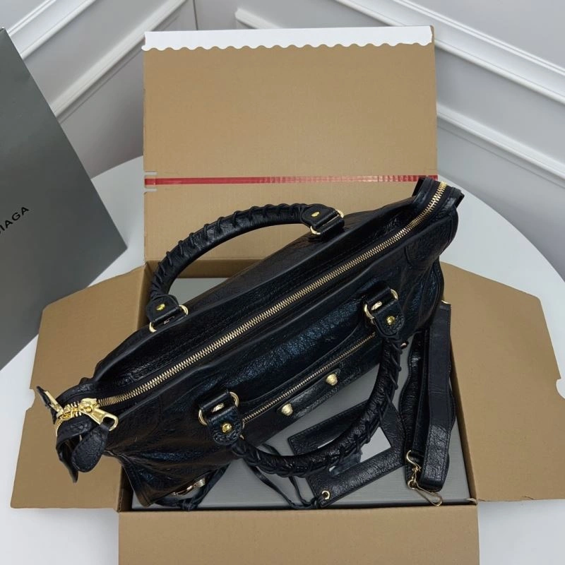 Balenciaga   Cracked Lambskin Black Tote with Pineapple Gold Studs HighPerformance 78342