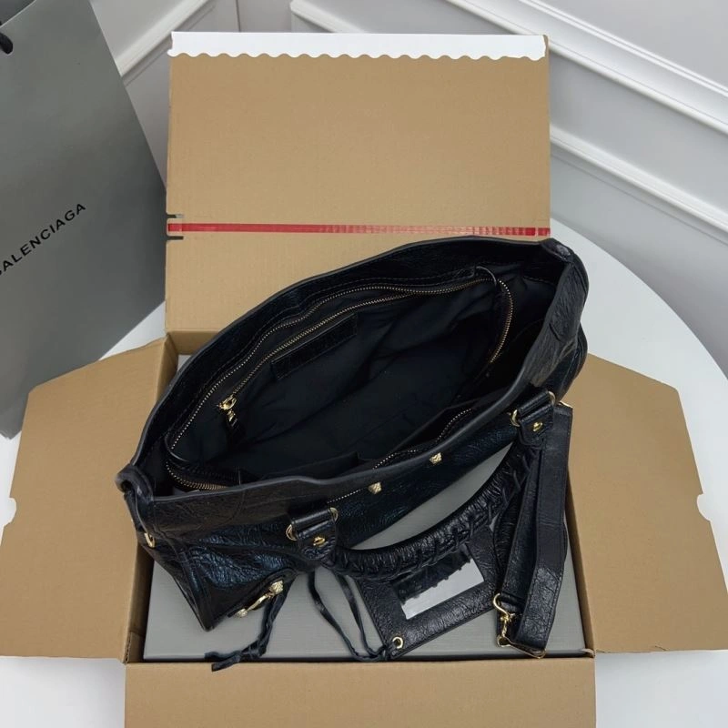 Balenciaga   Cracked Lambskin Black Tote with Pineapple Gold Studs HighPerformance 78342