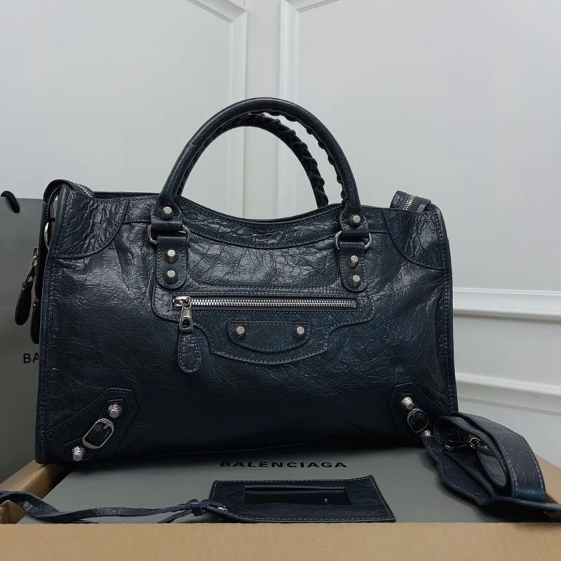 Durable Balenciaga   Cracked Lambskin Tote with Pineapple Silver Stud 78352
