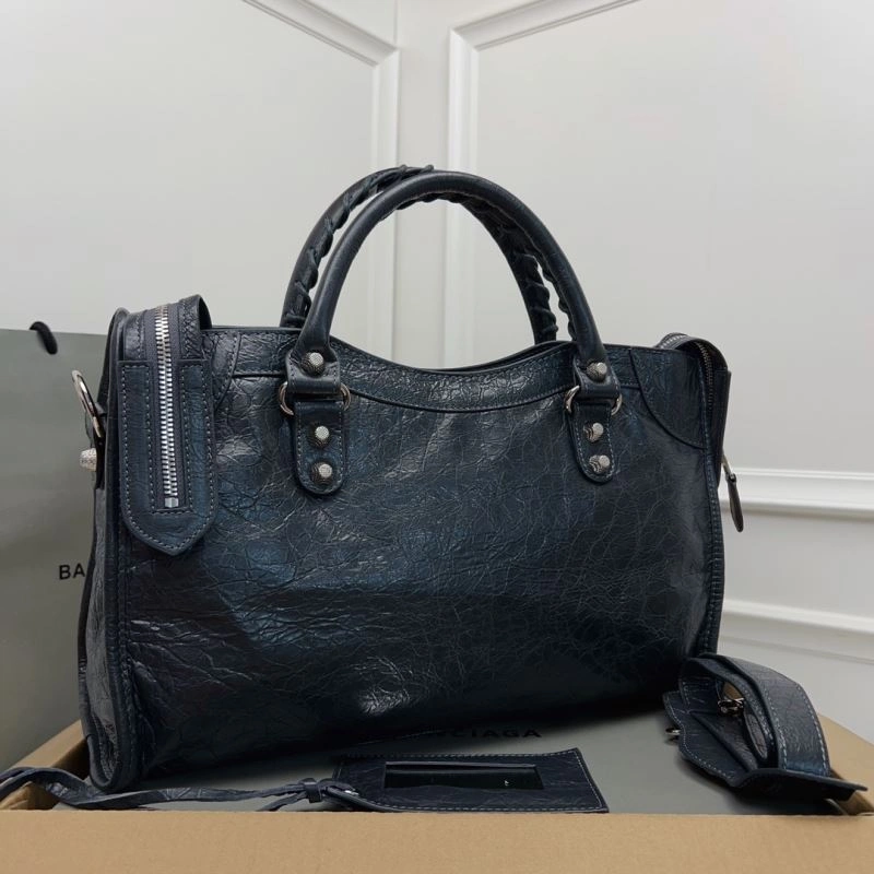 Durable Balenciaga   Cracked Lambskin Tote with Pineapple Silver Stud 78352