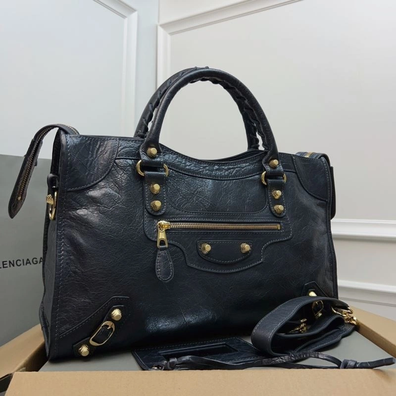 Functional Balenciaga   Cracked Sheepskin Bag with Pineapple Gold Studs 78341