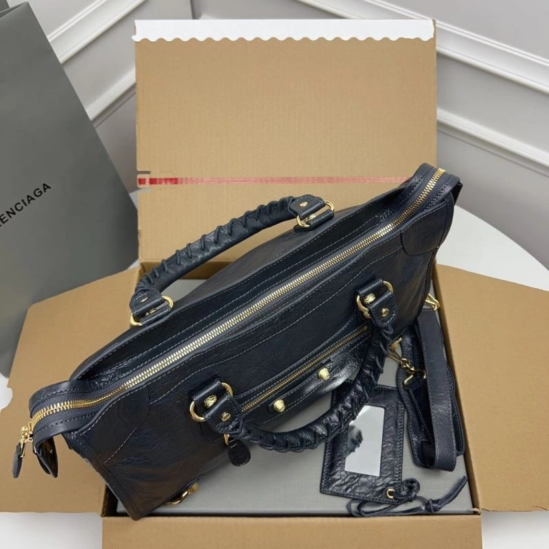 Functional Balenciaga   Cracked Sheepskin Bag with Pineapple Gold Studs 78341