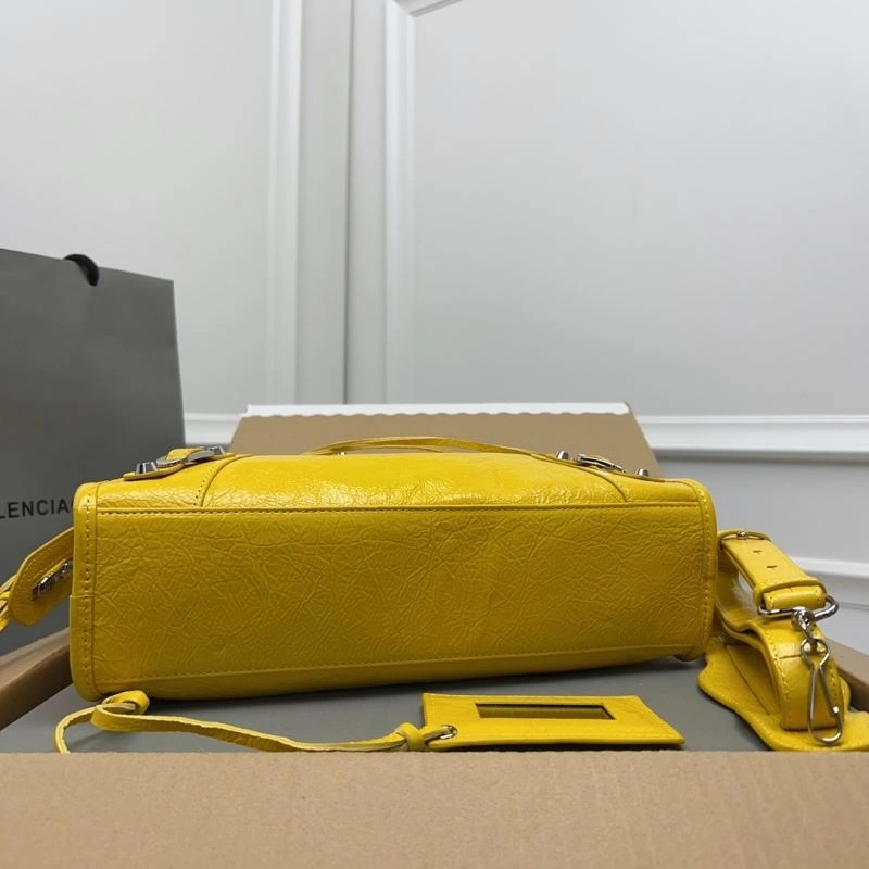 Sleek Balenciaga  Yellow Crackle Lambskin  Gold City Bag - D.Pink 78345