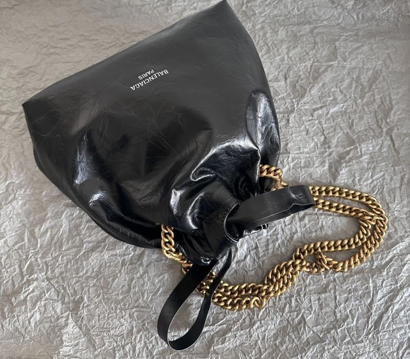 Balenciaga 2023 Crush Black Tote Bag - Luxe Trash Shape Design Upgraded 72690
