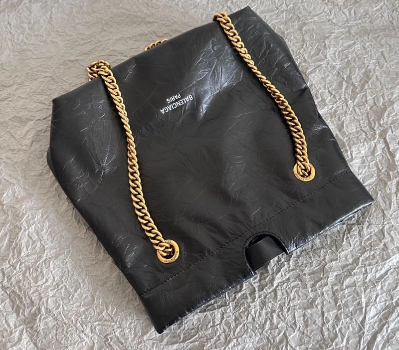 Balenciaga 2023 Crush Black Tote Bag - Luxe Trash Shape Design Upgraded 72690