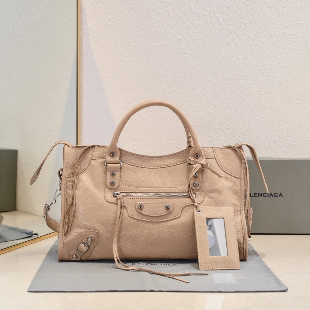Durable Balenciaga 2024 Lie City Leather Motorcycle Bag 61033