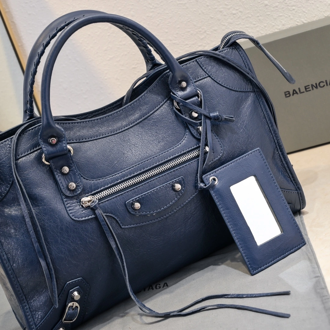 Balenciaga 2024 Retro Studded City Motorcycle Bag Vibrant 61030
