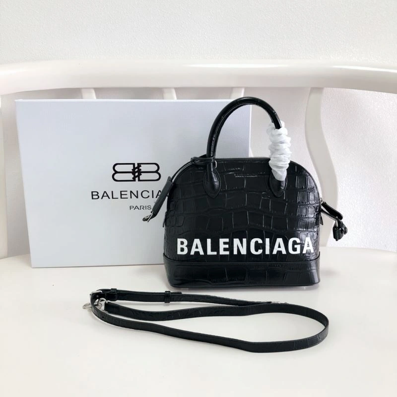 Reliable Balenciaga 26cm Black Crocodile Pattern Shell Bag with Strap 78558
