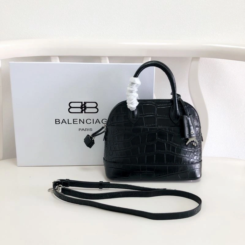 Reliable Balenciaga 26cm Black Crocodile Pattern Shell Bag with Strap 78558