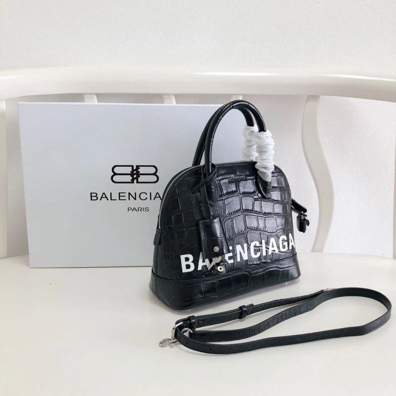 Reliable Balenciaga 26cm Black Crocodile Pattern Shell Bag with Strap 78558