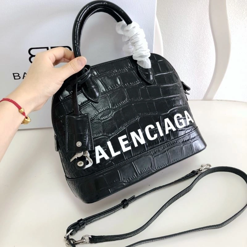Reliable Balenciaga 26cm Black Crocodile Pattern Shell Bag with Strap 78558