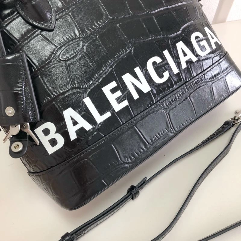 Reliable Balenciaga 26cm Black Crocodile Pattern Shell Bag with Strap 78558