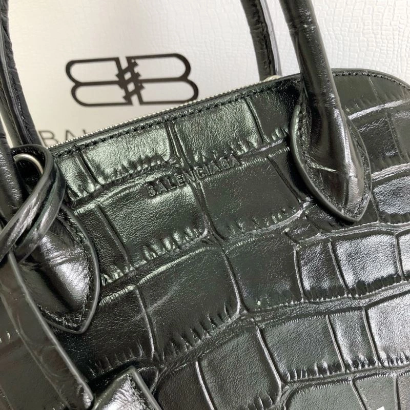 Reliable Balenciaga 26cm Black Crocodile Pattern Shell Bag with Strap 78558
