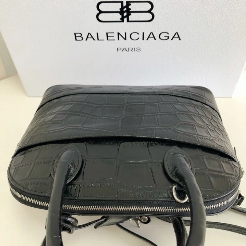 Reliable Balenciaga 26cm Black Crocodile Pattern Shell Bag with Strap 78558