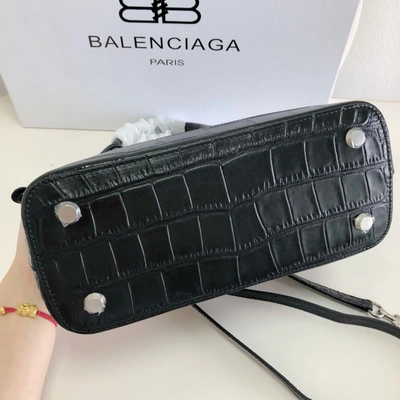 Reliable Balenciaga 26cm Black Crocodile Pattern Shell Bag with Strap 78558