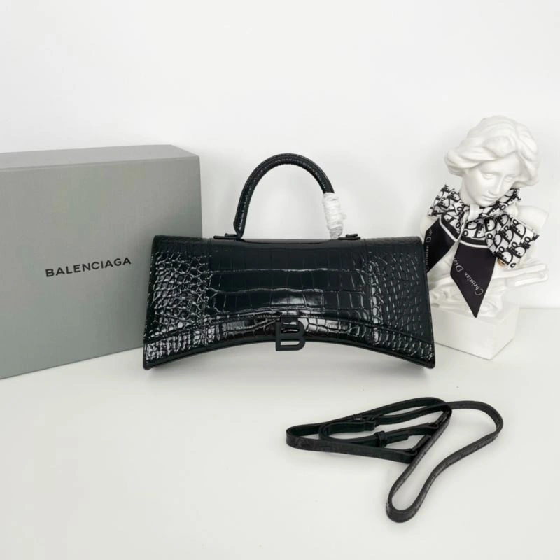Packable Balenciaga Arc-Shaped Hourglass Plus Crocodile Leather Bag 72623