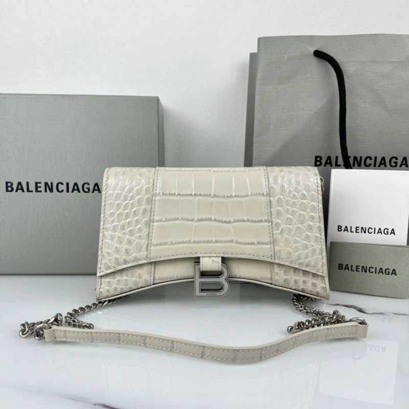 Stretchable Balenciaga B Brand Hourglass Mini Chain Crossbody Bag in Cowhide 78640