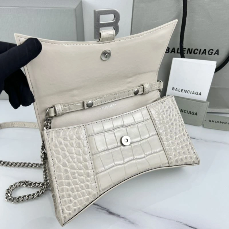 Stretchable Balenciaga B Brand Hourglass Mini Chain Crossbody Bag in Cowhide 78640