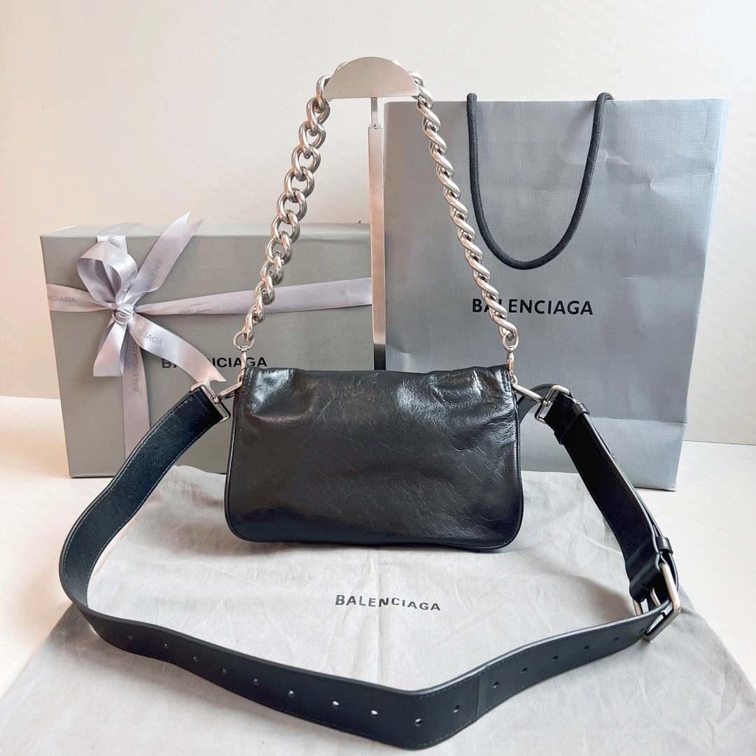 Minimalist Balenciaga BB  Chain Bag - Small Oil Wax Black Elegance 60888
