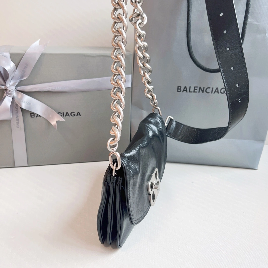 Minimalist Balenciaga BB  Chain Bag - Small Oil Wax Black Elegance 60888