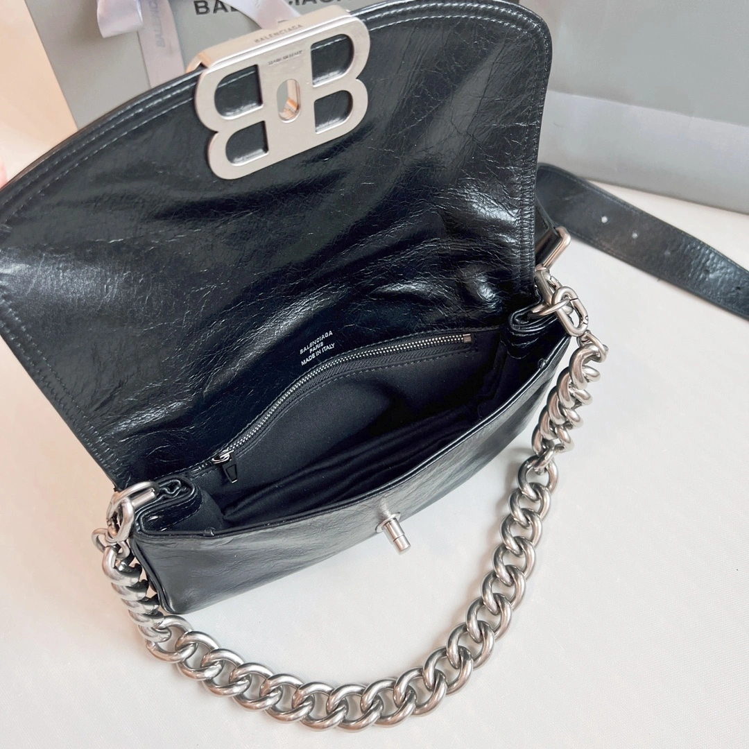 Minimalist Balenciaga BB  Chain Bag - Small Oil Wax Black Elegance 60888