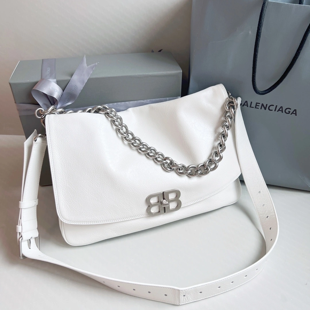 MoistureWicking Balenciaga BB  Series Large Oil-Wax White Bag 60899