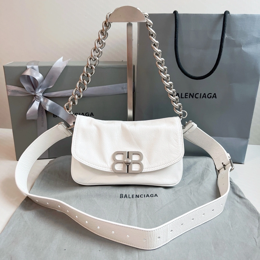 Balenciaga BB  Small Oil Wax White Chain Shoulder Bag FreshLook 60892