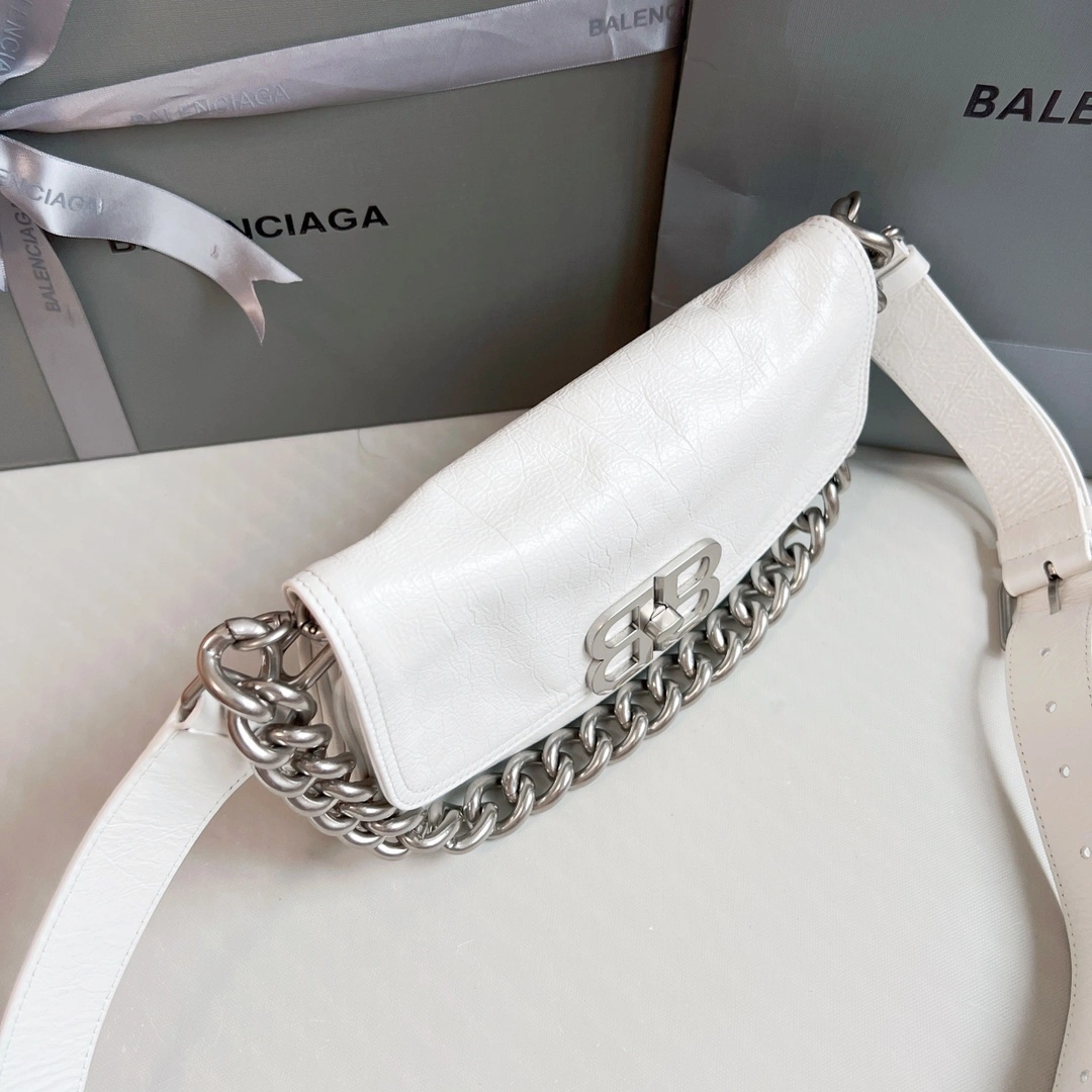 Balenciaga BB  Small Oil Wax White Chain Shoulder Bag FreshLook 60892