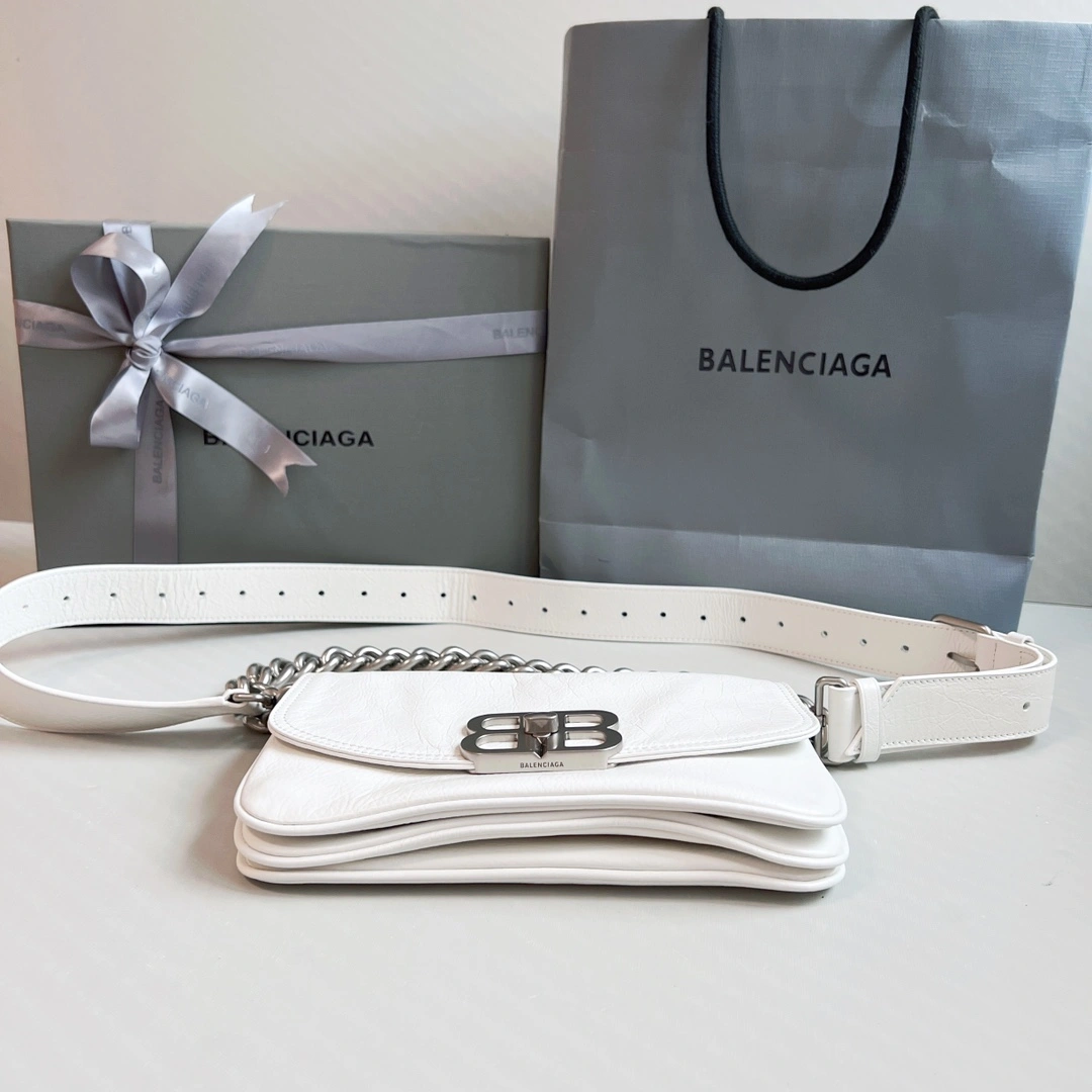 Balenciaga BB  Small Oil Wax White Chain Shoulder Bag FreshLook 60892