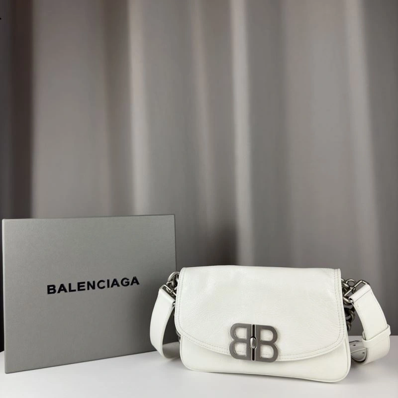 Sleek Balenciaga BB  Small White Underarm Bag with Chain Strap 75270