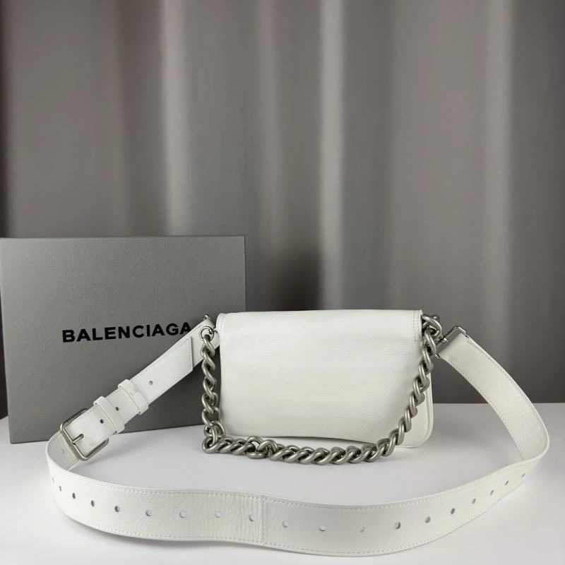 Sleek Balenciaga BB  Small White Underarm Bag with Chain Strap 75270