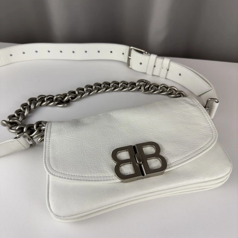 Sleek Balenciaga BB  Small White Underarm Bag with Chain Strap 75270